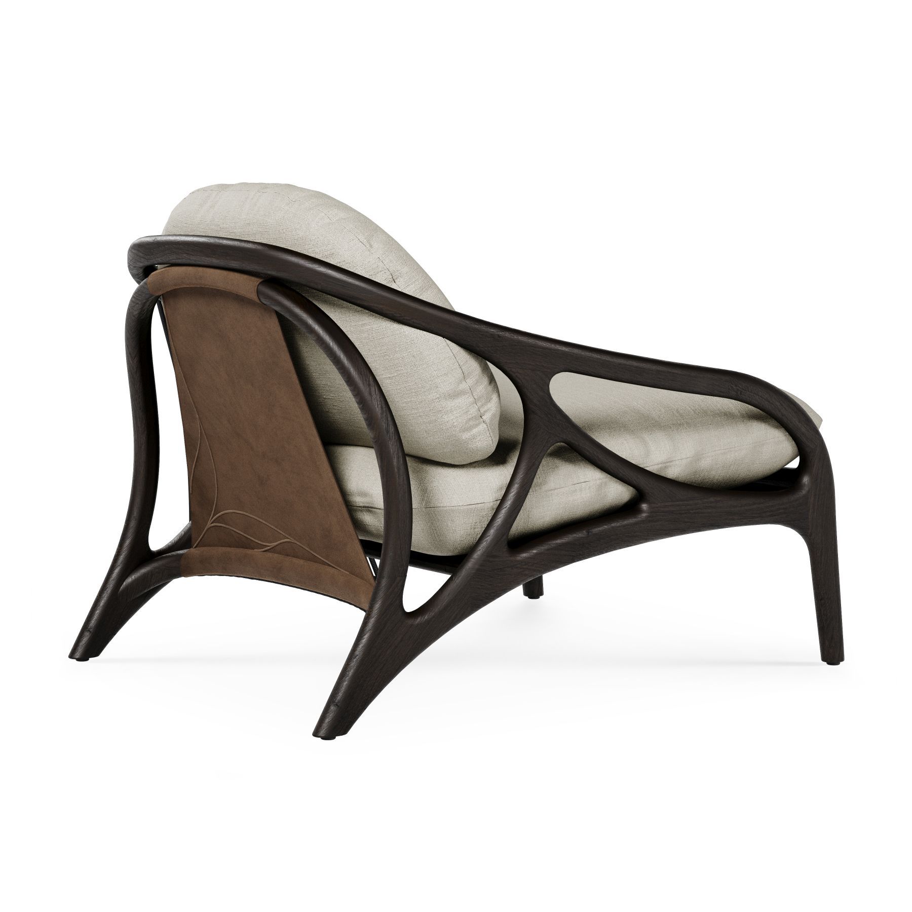 Vime Fauteuil lounge Cuir taupe - beige chenille Morpho