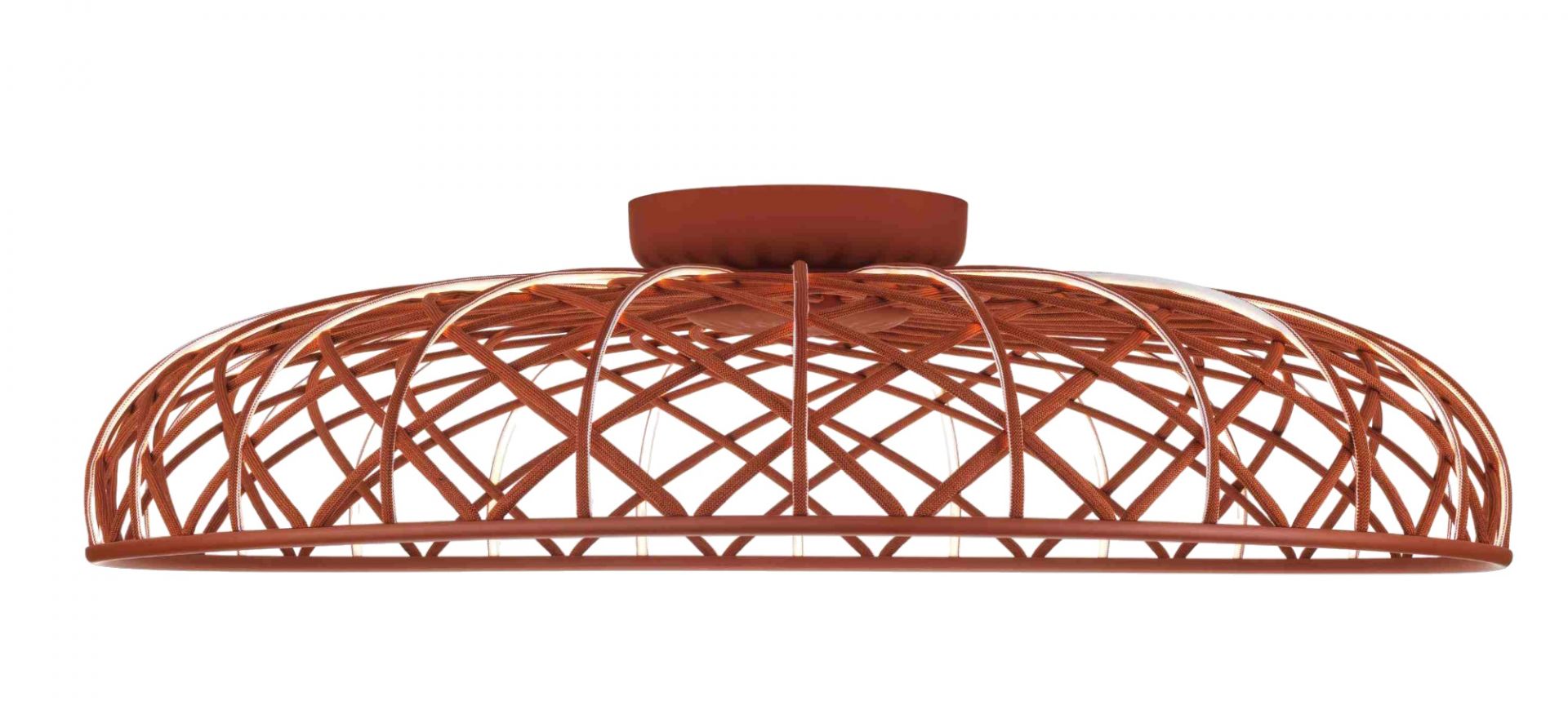 Skynest Deckenleuchte in Ziegelrot von Flos: Moderne Hängeleuchte mit einzigartigem, geflochtenem Design.