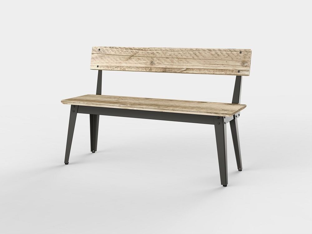 6Grad Outdoorbank mit Rückenlehne, 125 cm, in Gewittergrau. Robuste Gartenbank aus Bauholz.