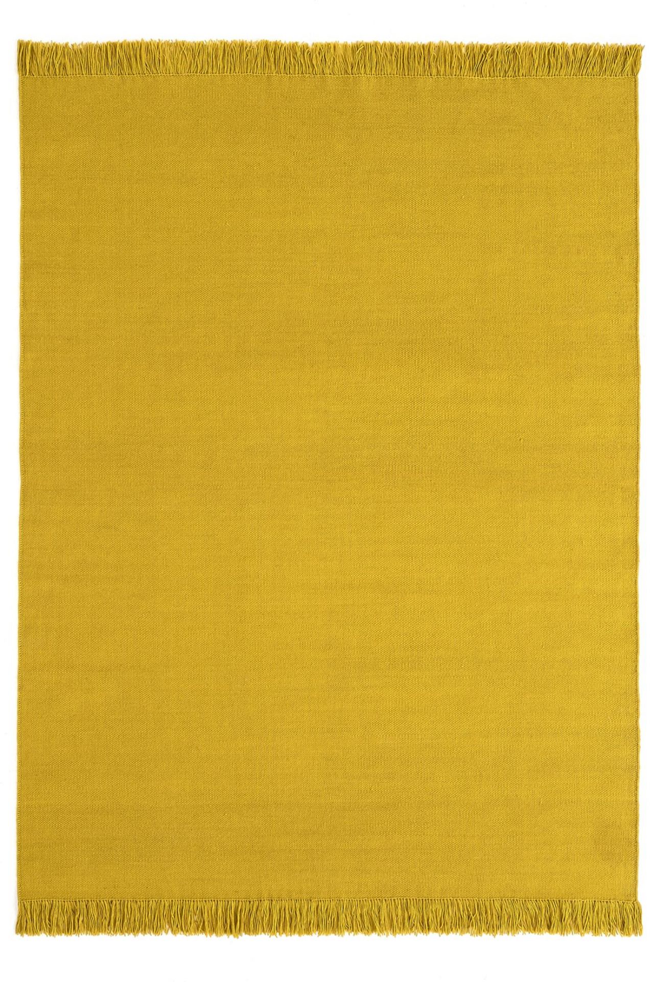Nanimarquina Colors Teppich Nectar, 200x300 cm, gelber Wollteppich mit Fransen, moderner Teppich für Wohnzimmer.