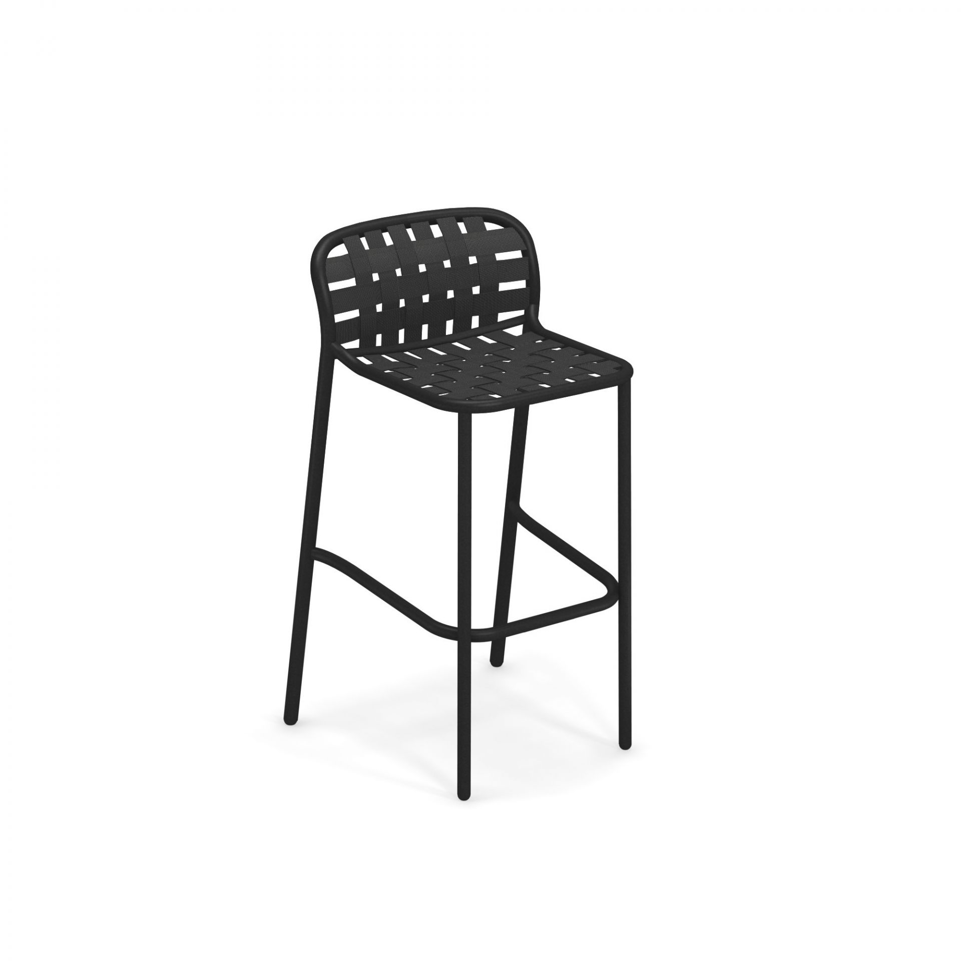 Schwarzer Yard Barhocker von emu mit geflochtener Sitzfläche und Fußstütze, modernes Design für Küche oder Bar.
