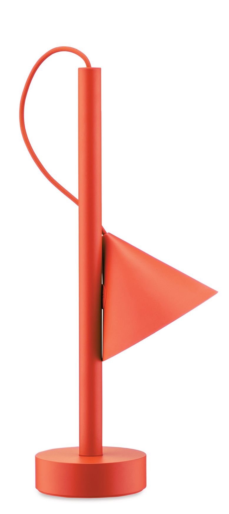 Tsumiki Lampe portable à batterie ME01 Alessi Orange Orangefarbene Tsumiki Akku Leuchte von Alessi: Tragbare Lampe mit dreieckigem Lampenschirm und Textilkabel.