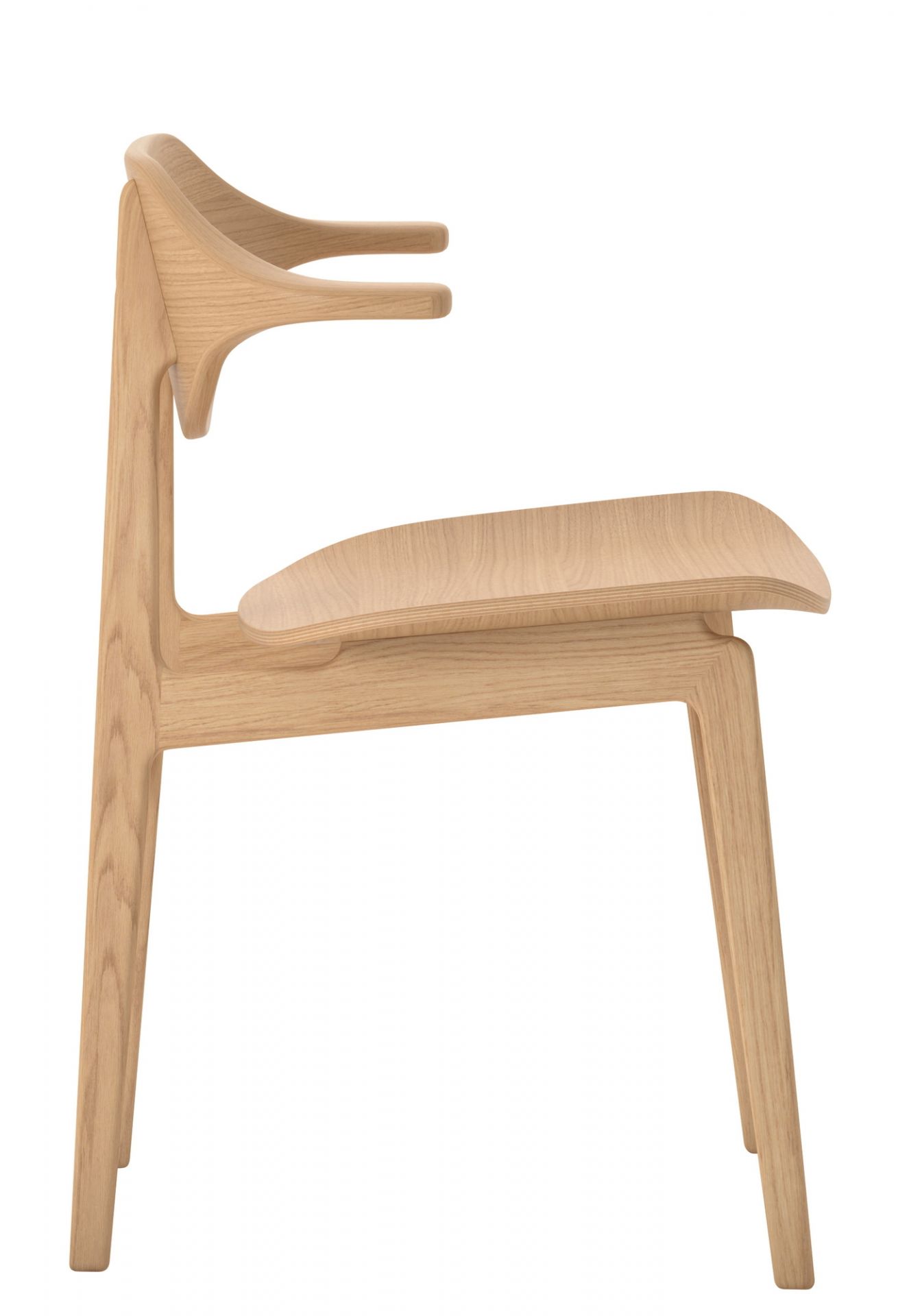 Bufala Dining Chair Stuhl aus Eiche natur von Norr11, Seitenansicht, Holzstuhl, Esszimmerstuhl.