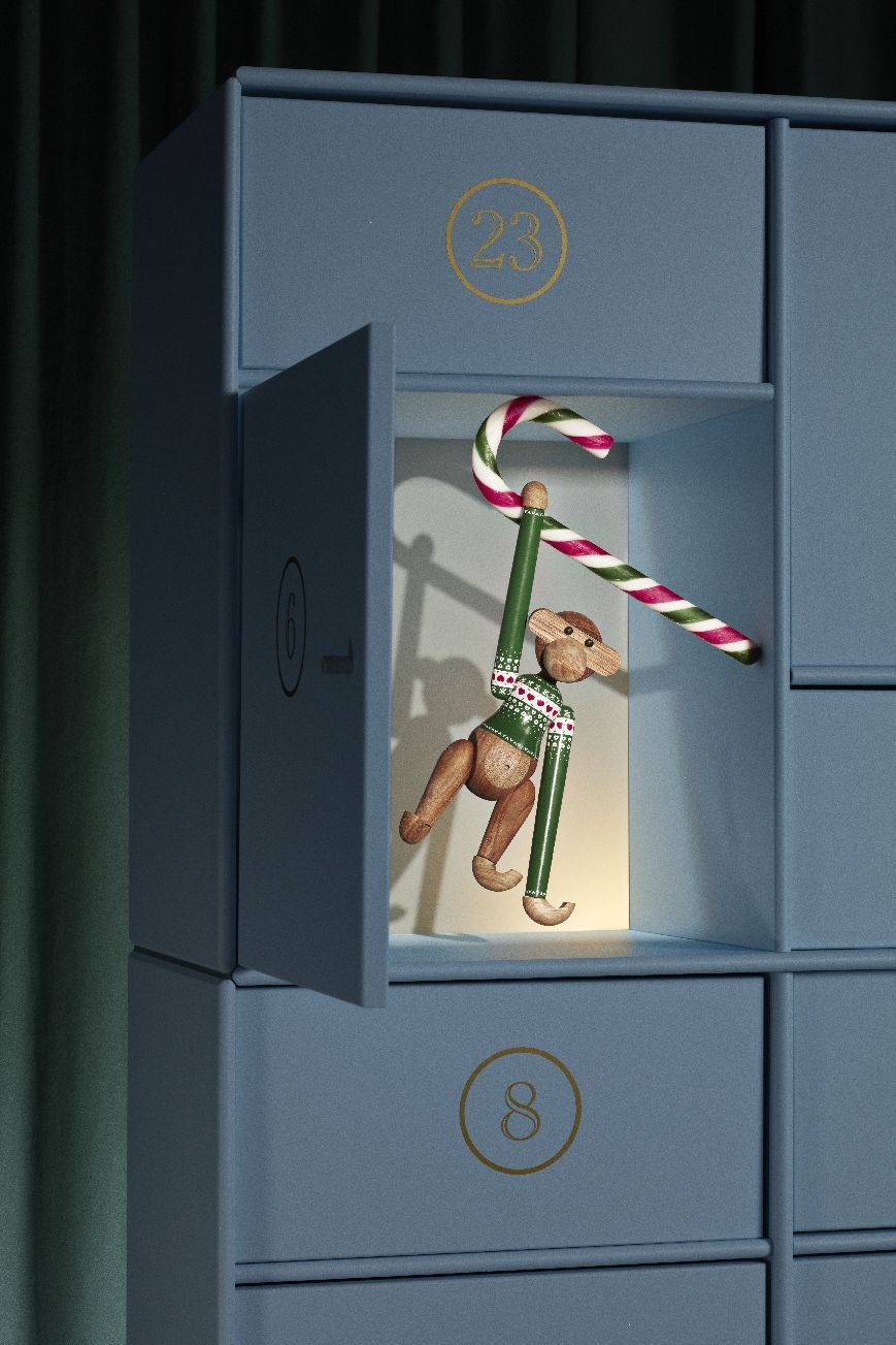 Figurine en bois de singe vert pull de Noël Kay Bojesen 