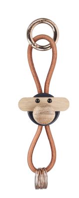 Porte-clés singe gris foncé en métal doré et cuir naturel Kay Bojesen