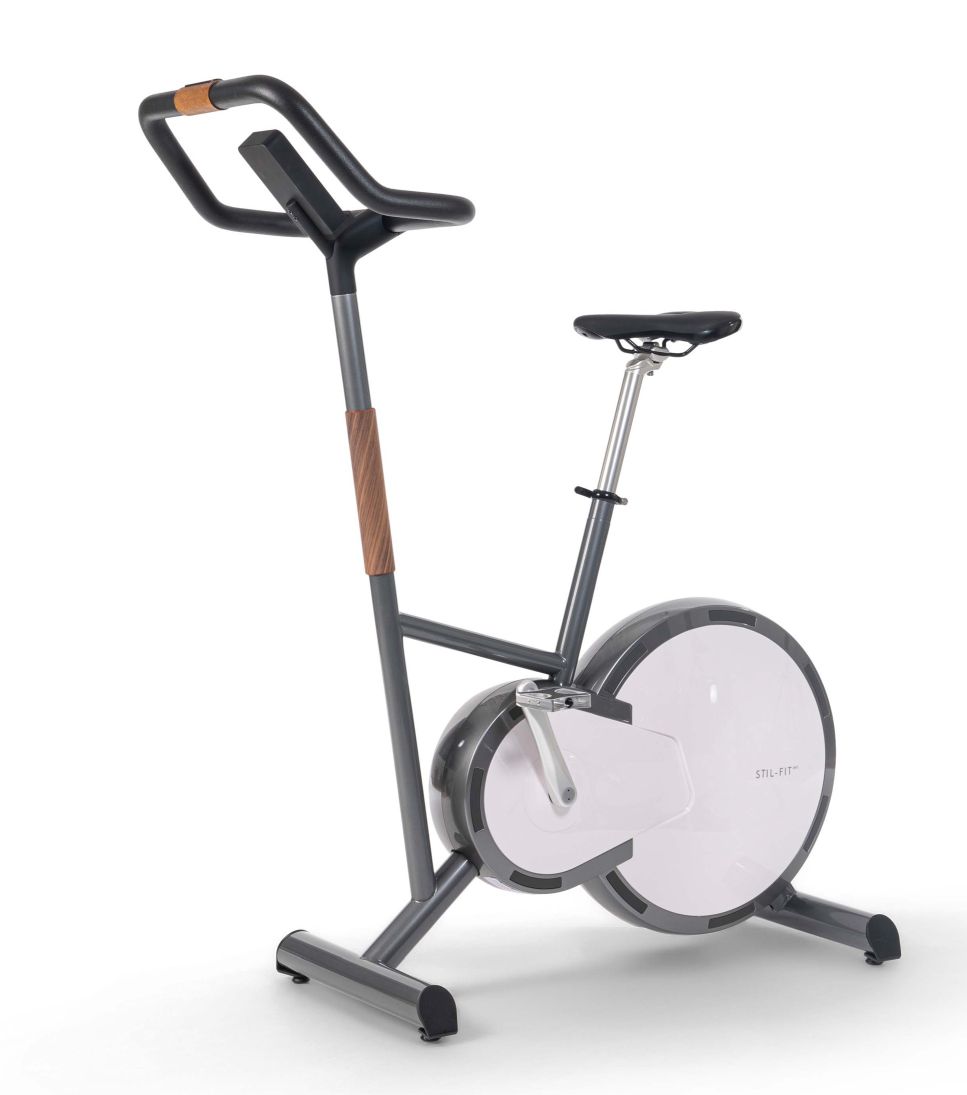 Ergometer PURE Stil-Fit Noyer-blanc Ergometer PURE Stil-Fit in Walnuss-Weiß: Elegantes Fitnessgerät für das Training zu Hause. Heimtrainer für Indoor Cycling.