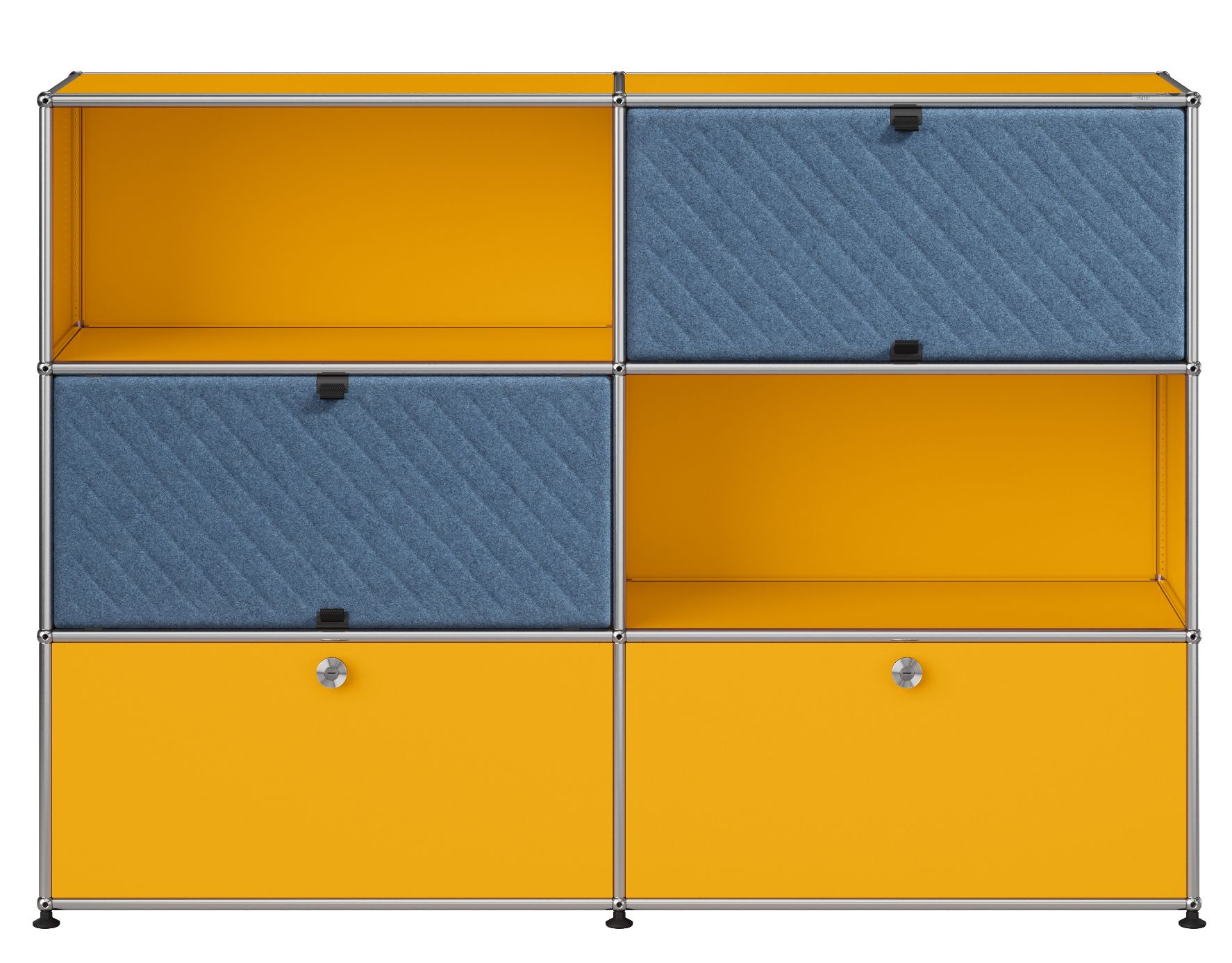 Buffet USM Haller M66 avec panneaux souples - Jaune doré-bleu
