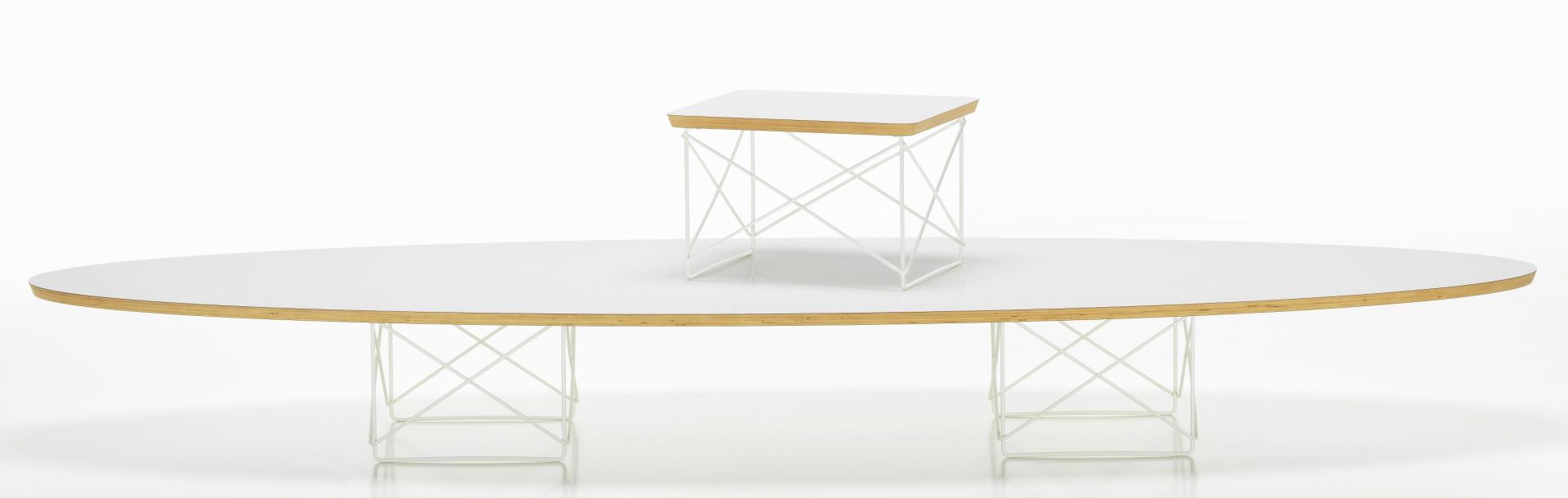 Elliptical Table ETR Table Eames / table basse Vitra HPL blanc, piétement blanc revêtu par poudre