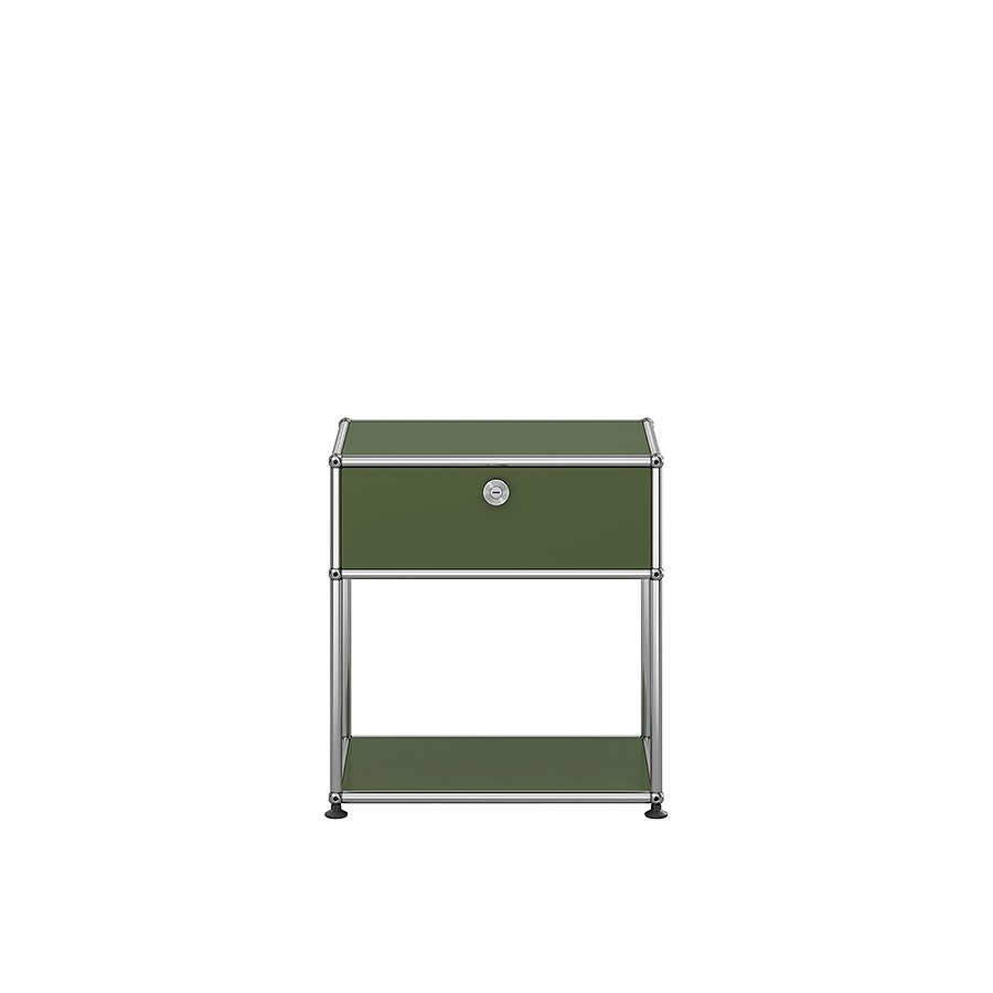 USM Haller Table de chevet avec compartiment ouvert M54 Vert olive