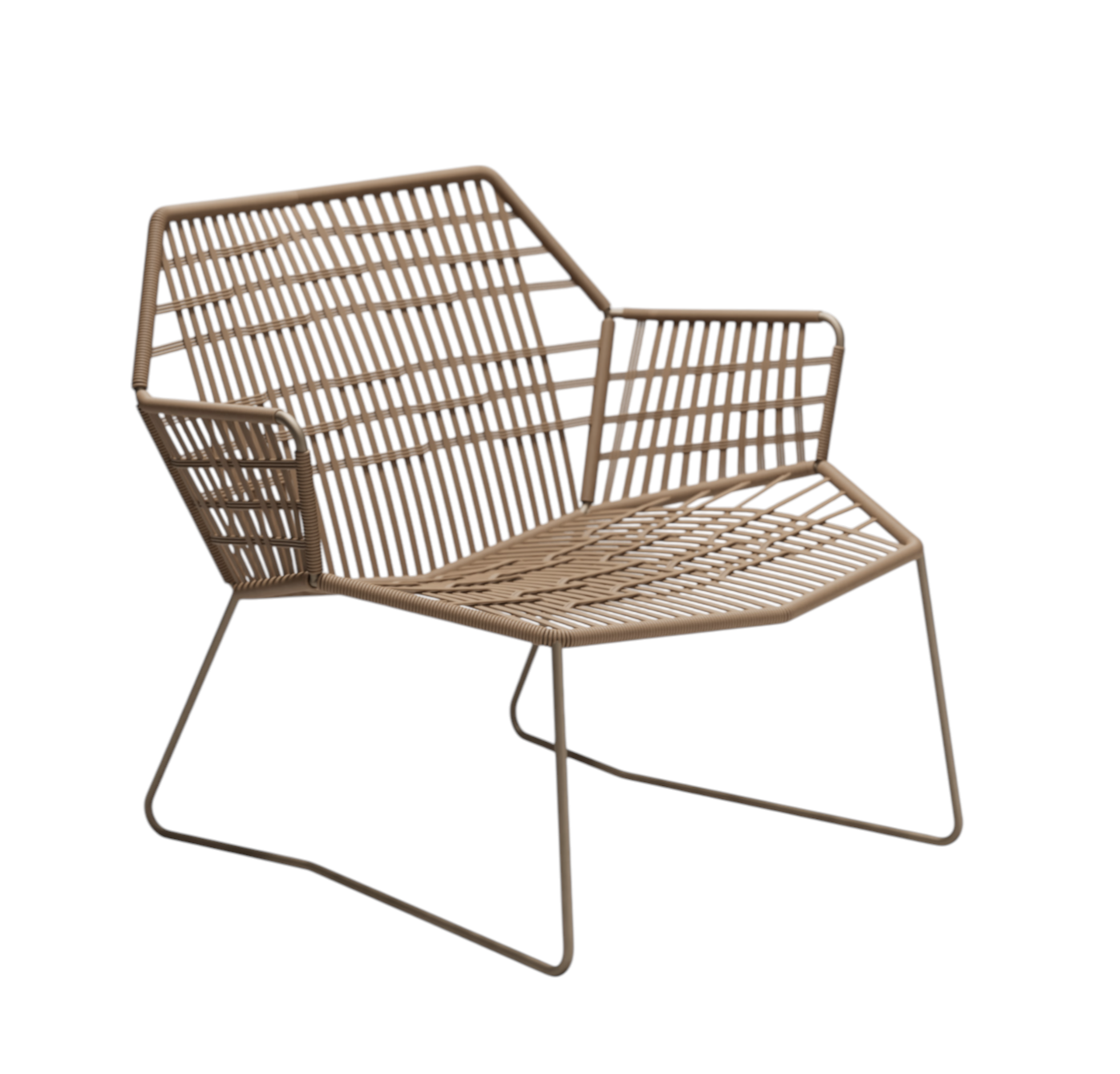 Tropicalia TR1 Armchair Outdoor Sessel von Moroso, beige geflochten mit Armlehnen, modernes Design für Garten und Terrasse.