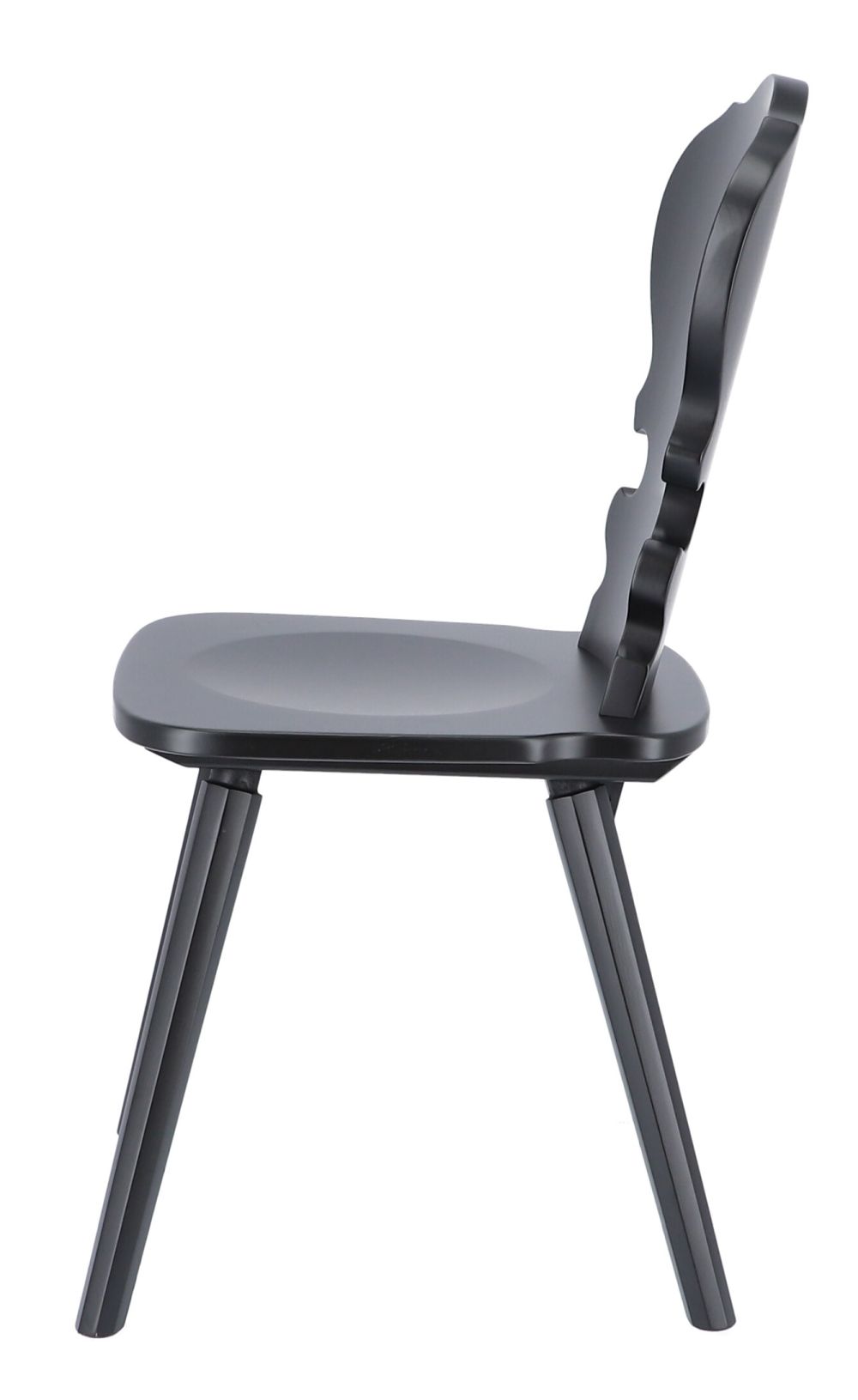 Vienna chaise hêtre noir Jan Kurtz Schwarzer Vienna Stuhl von Jan Kurtz aus Buchenholz, Seitenansicht, minimalistisches Design für Esszimmer und Wohnbereich.