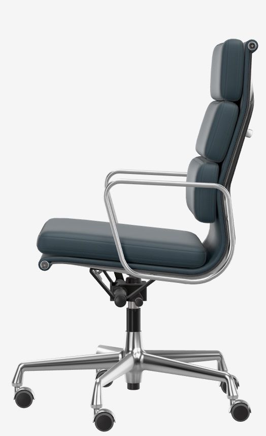 Soft Pad Chair EA219 / EA 219 fauteuil CHROME / CUIR PREMIUM AVEC LIGNE CONTRASTE BLEU FUME Vitra OFFRE SPECIALE