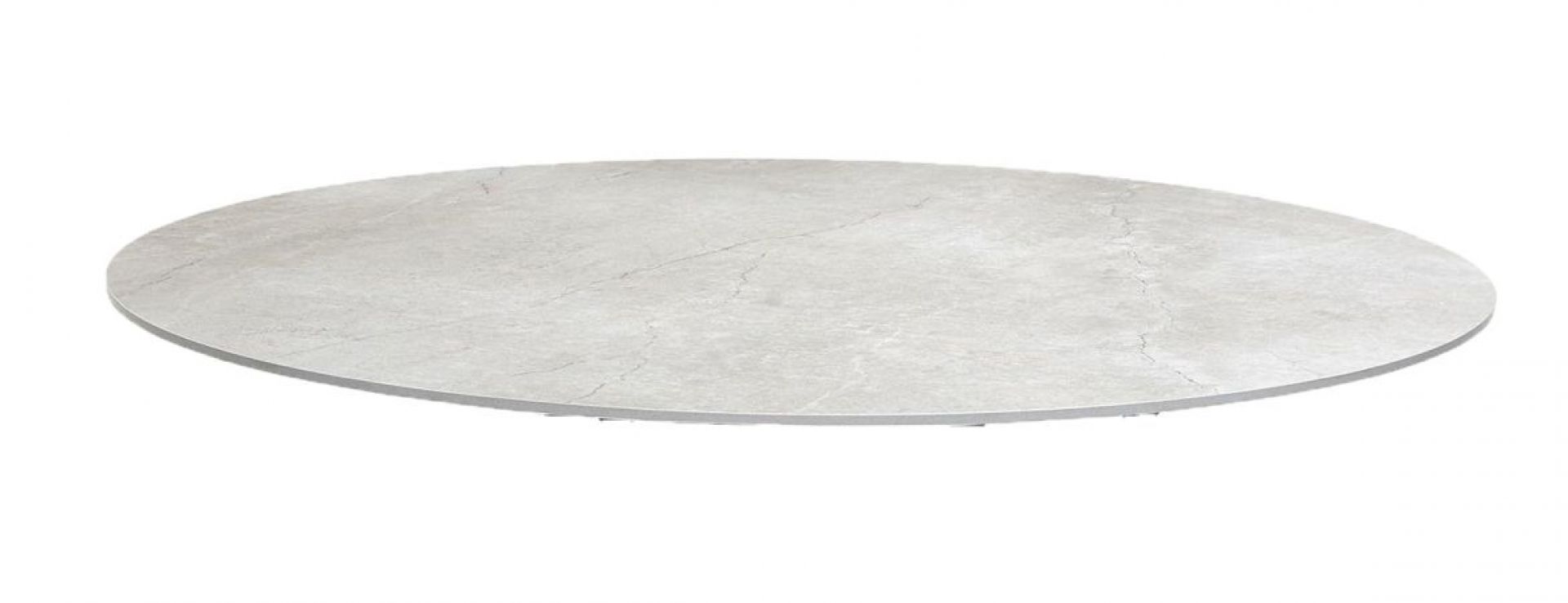 Runde Tischplatte aus grauer Fossil Keramik für den Joy Outdoor Esstisch von Cane-Line.