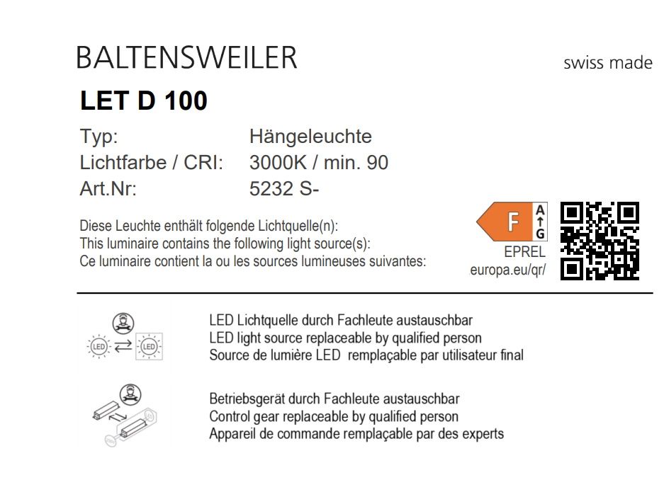 LET D Lampe Suspendue Baltensweiler