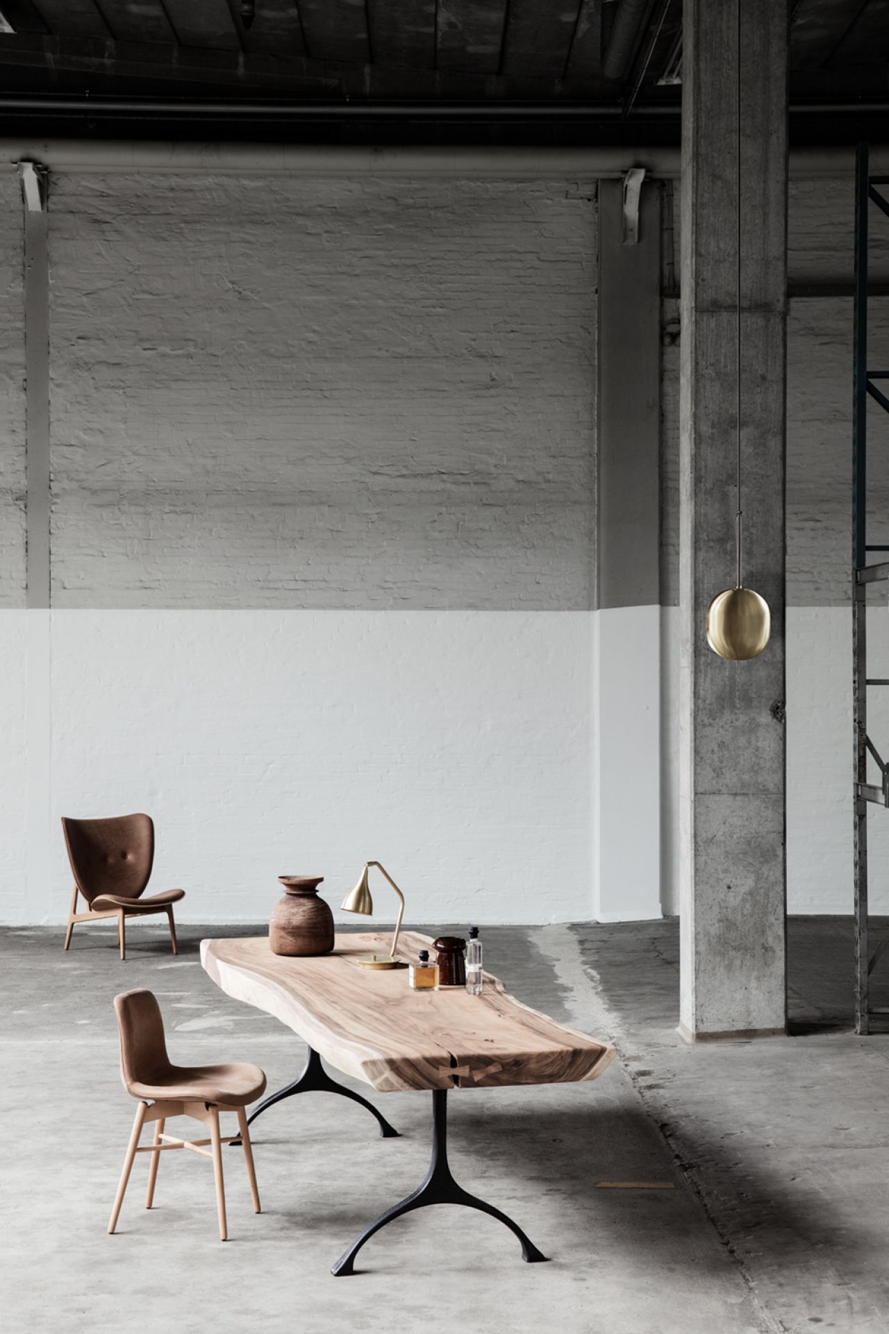 Fauteuil Elephant Lounge chêne naturel / cuir Dunes Camel