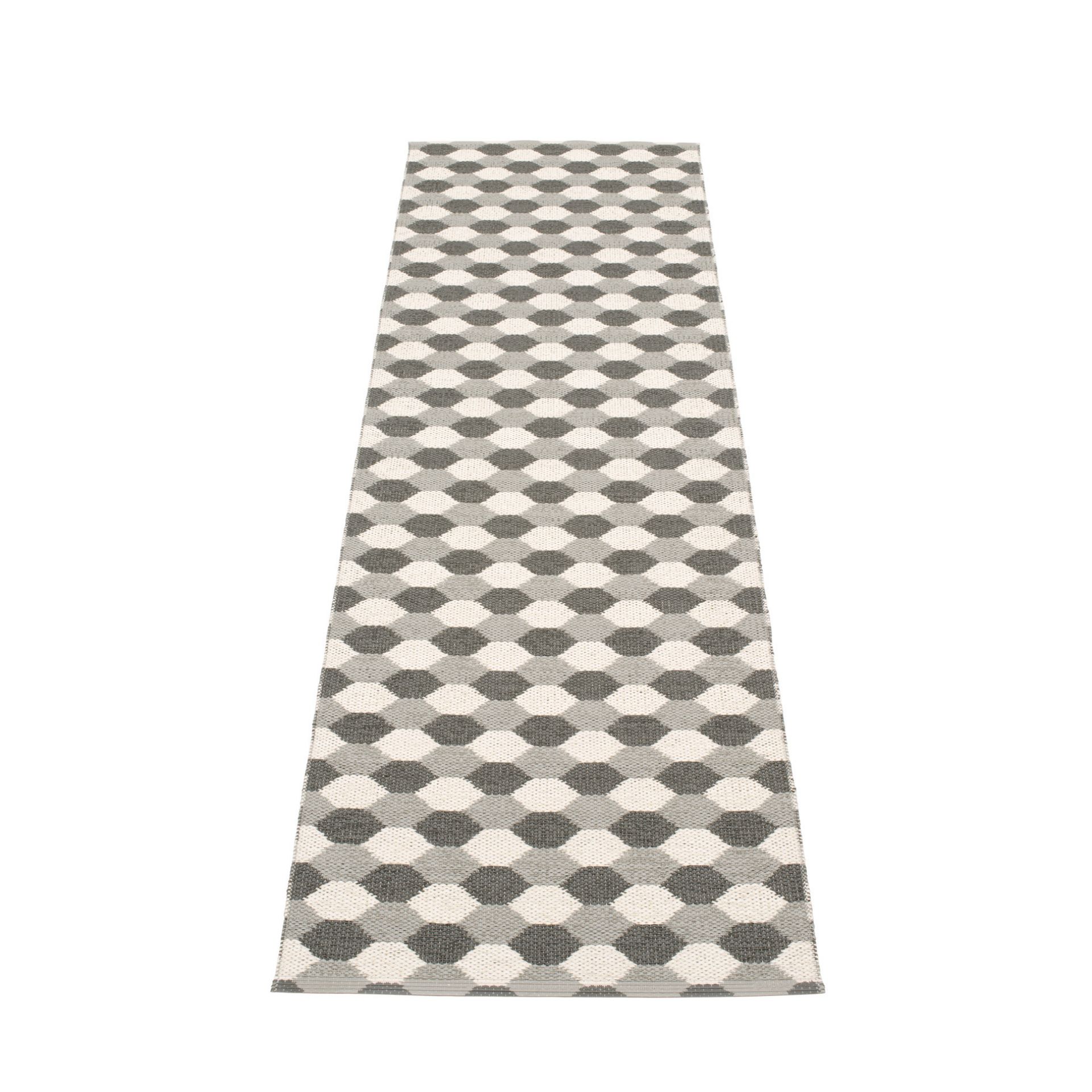 Dana tapis en plastique 70x335 de gris Pappelina  Dana Kunststoffteppich 70x335 Grau Pappelina mit grafischem Muster für Flur, Küche und Bad.