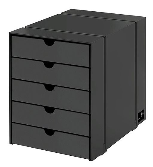 USM Haller Inos Kastenset C4 mit 5 anthrazitgrauen Schubladen, geschlossen, ideal für das Home Office.