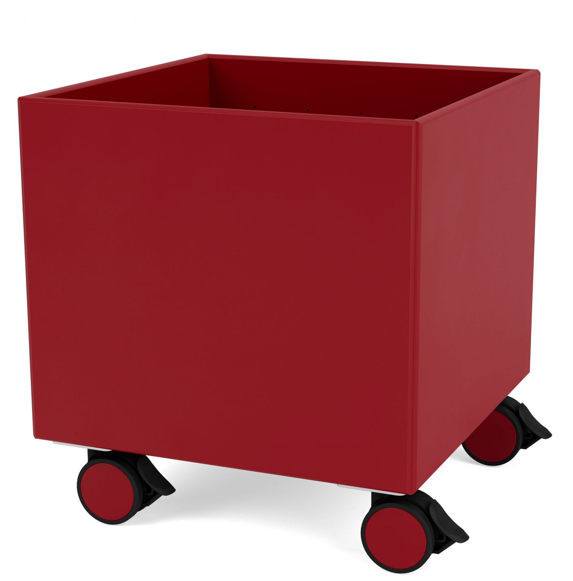 Rote Colour Box Aufbewahrungsbox auf Rollen. Quadratische Box für Spielzeug, Bürobedarf oder andere Gegenstände.