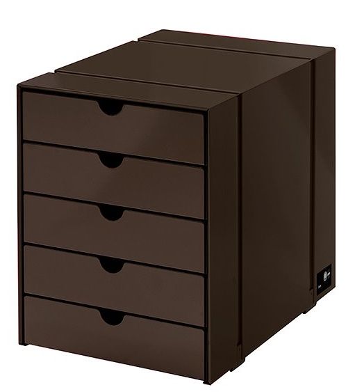 Braunes USM Haller Inos Kastenset C4 mit fünf geschlossenen Schubladen für das Home Office.
