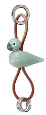 Oiseau vert Porte-clés métal argenté avec cuir naturel Kay Bojesen